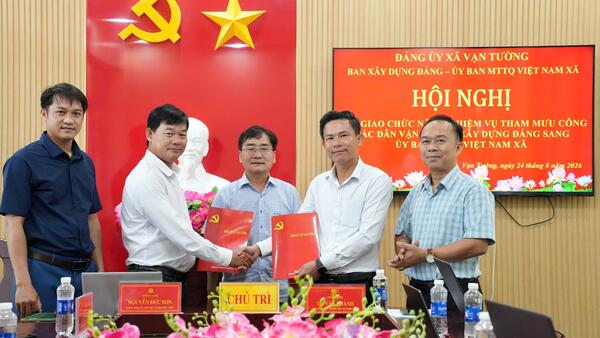 Xã Vạn Tường hội nghị bàn giao chức năng, nhiệm vụ tham mưu công tác Dân vận từ Ban xây dựng Đảng sang UBMTTQVN xã